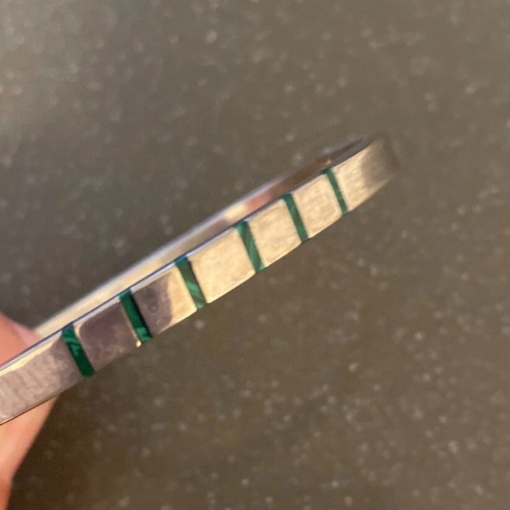 Mexico 925 Silver Rectangular Hinged Bracelet Wit… - image 2